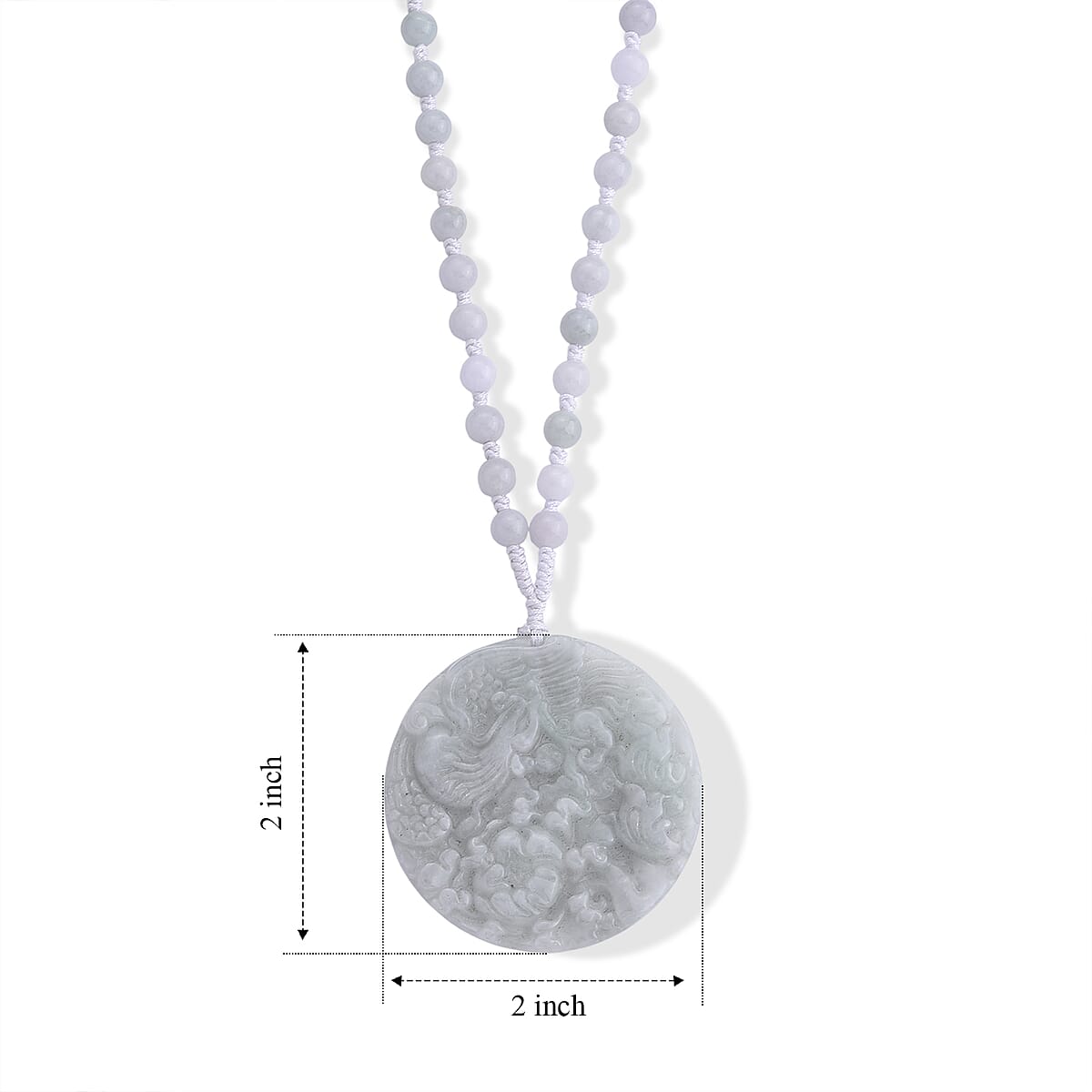 Natural Jade 230.00 ctw Carved Phoenix Rebirth Pendant with Beaded Necklace (26 Inches) in Sterling Silver image number 5
