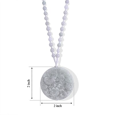 Natural Jade 230.00 ctw Carved Phoenix Rebirth Pendant with Beaded Necklace (26 Inches) in Sterling Silver