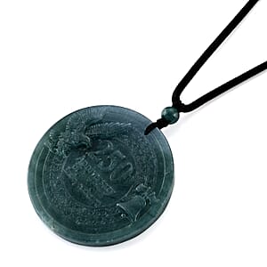 250th Anniversary of American Freedom Natural Olmec Jadeite 55.00 ctw Carved Eagle and Liberty Bell Cotton Cord Necklace (28 Inches)