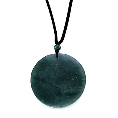Natural Olmec Jadeite 55.00 ctw Carved Eagle and Liberty Bell Cotton Cord Necklace (28 Inches)