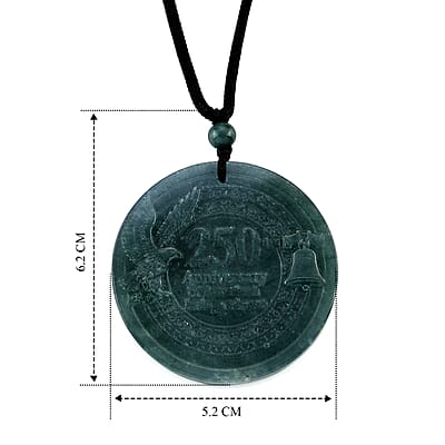 Natural Olmec Jadeite 55.00 ctw Carved Eagle and Liberty Bell Cotton Cord Necklace (28 Inches)