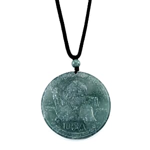 250th Anniversary of American Freedom Natural Olmec Jadeite 55.00 ctw Carved Statue of Liberty Cotton Cord Necklace (28 Inches)