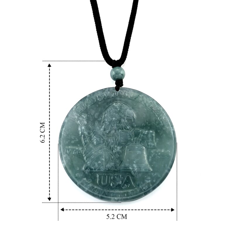 Natural Olmec Jadeite 55.00 ctw Carved Statue of Liberty Cotton Cord Necklace (28 Inches)