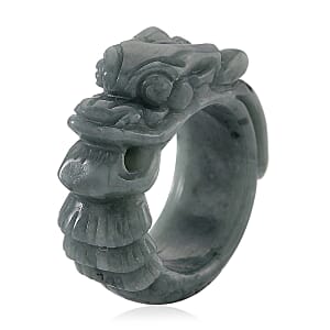 Natural Olmec Jadeite 40.00 ctw Carved Dragon Men's Ring (Size 11.0)