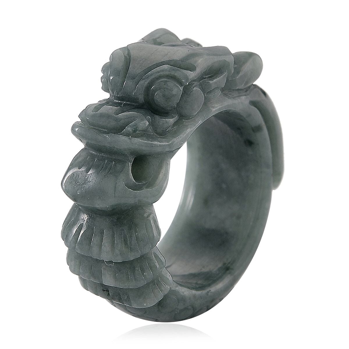 Natural Olmec Jadeite 40.00 ctw Carved Dragon Men's Ring (Size 12.0) image number 2