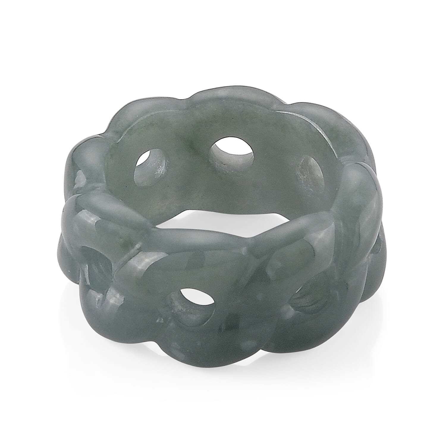 Natural Olmec Jadeite 30.00 ctw Carved Flowing Infinity Band Ring (Size 6.0)