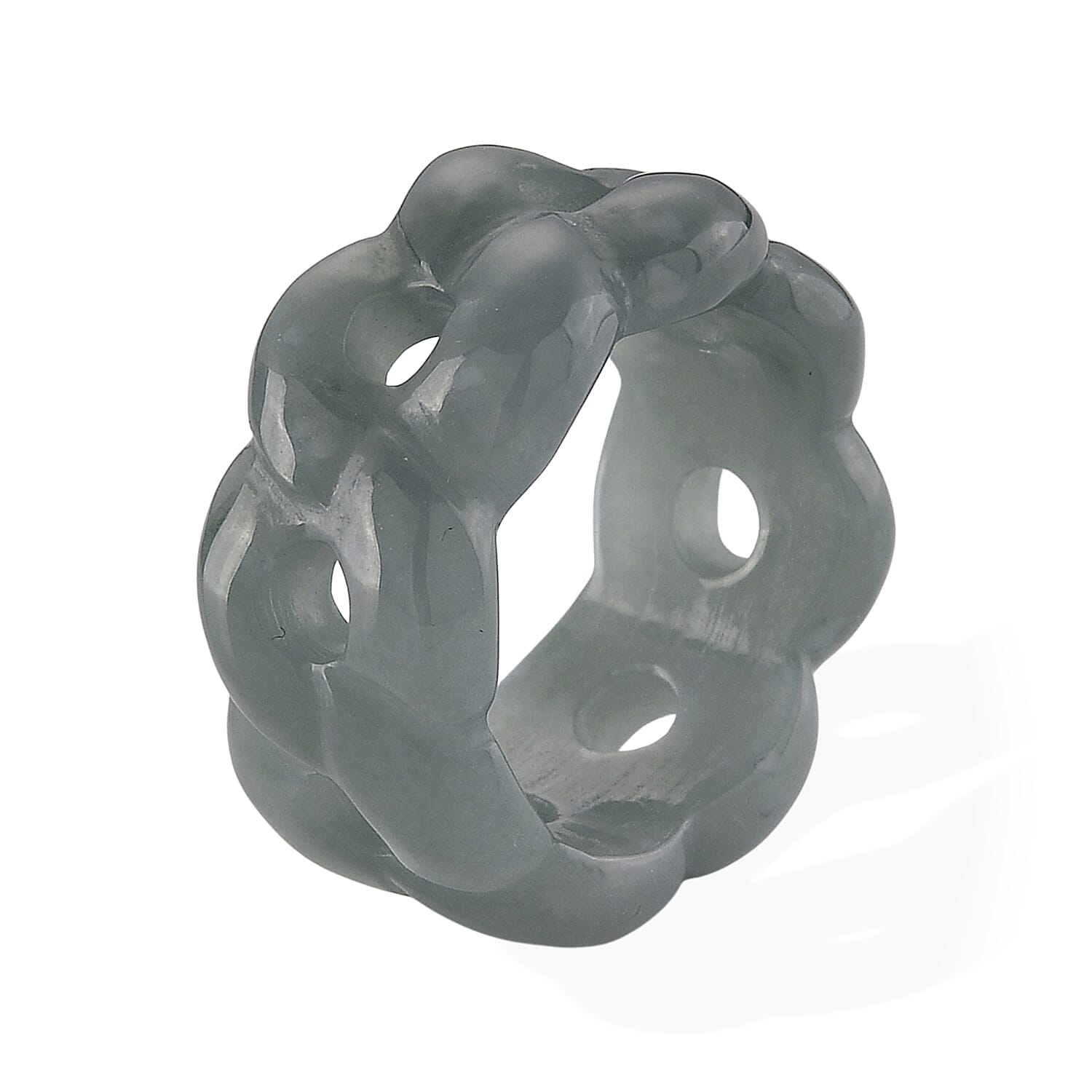 Natural Olmec Jadeite 30.00 ctw Carved Flowing Infinity Band Ring (Size 6.0)