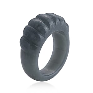 Natural Olmec Jadeite 45.00 ctw Carved Ribbed Band Ring (Size 9.0)