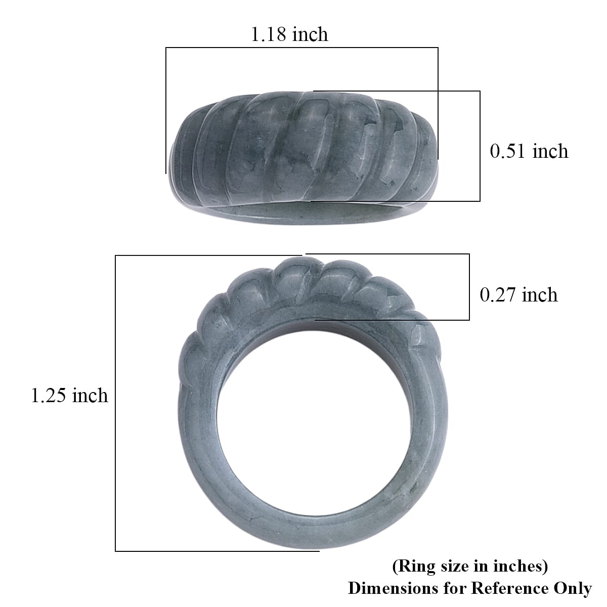 Natural Olmec Jadeite 45.00 ctw Carved Ribbed Band Ring (Size 9.0) image number 3