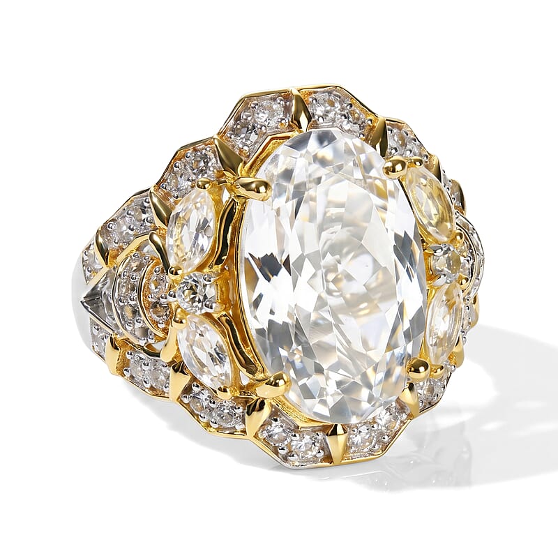 GP Trionfo Collection White Topaz 11.10 ctw Ring 18K Vermeil YG and Rhodium Over Sterling Silver (Size 10.0)