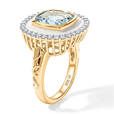 GP Trionfo Collection Sky Blue Topaz and White Zircon 6.10 ctw Ring in 18K Vermeil Yellow Gold Over Sterling Silver (Size 6.0)