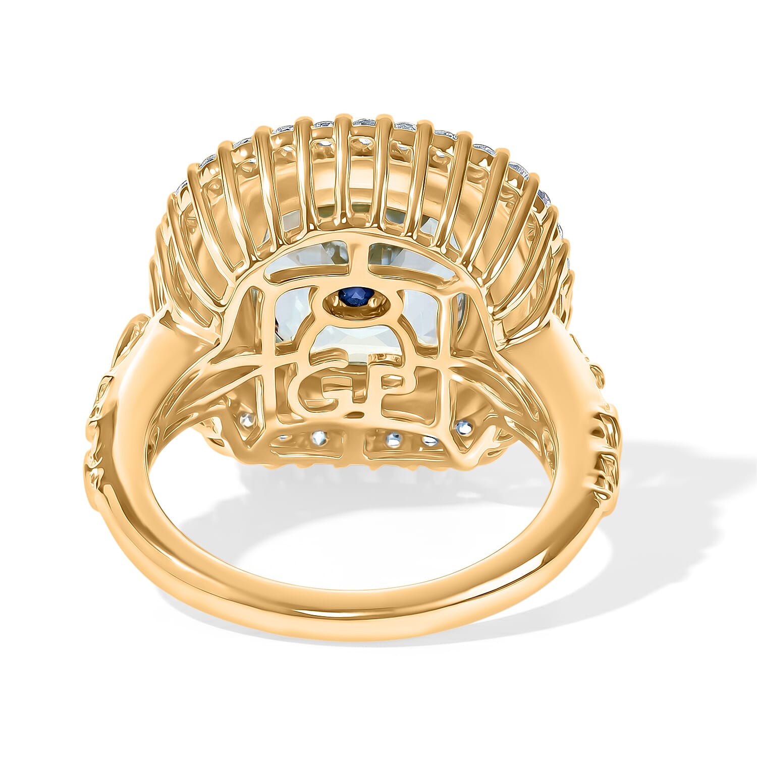 GP Trionfo Collection Sky Blue Topaz and White Zircon 6.10 ctw Ring in 18K Vermeil Yellow Gold Over Sterling Silver (Size 6.0)