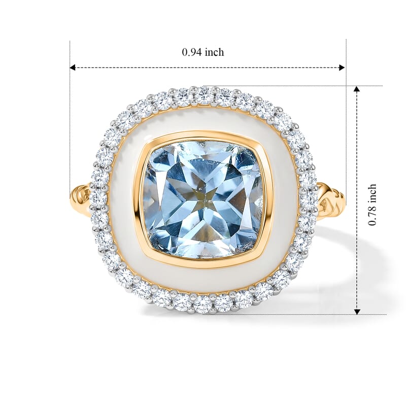 GP Trionfo Collection Sky Blue Topaz and White Zircon 6.10 ctw Ring in 18K Vermeil Yellow Gold Over Sterling Silver (Size 6.0)
