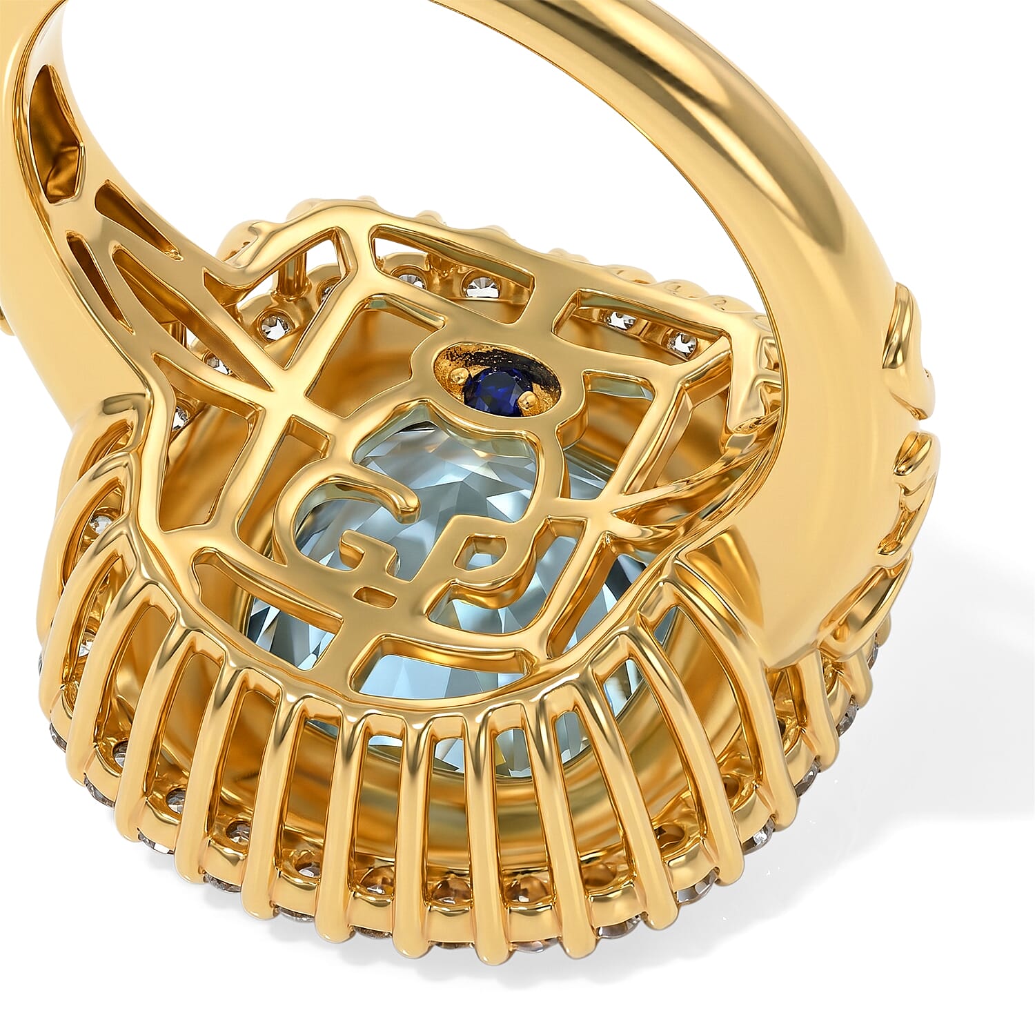 GP Trionfo Collection Sky Blue Topaz and White Zircon 6.10 ctw Ring in 18K Vermeil Yellow Gold Over Sterling Silver (Size 6.0)