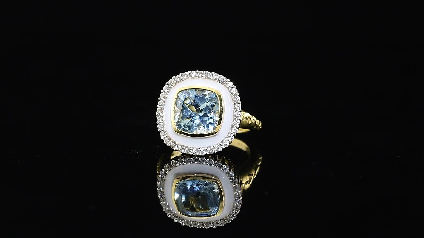 GP Trionfo Collection Premium Sky Blue Topaz, White Zircon Ring in 18K Vermeil YG Over Sterling Silver (Size 10.0) 6.10 ctw