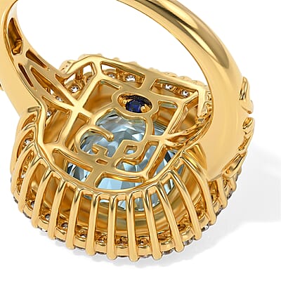 GP Trionfo Collection Sky Blue Topaz and White Zircon 6.10 ctw Ring in 18K Vermeil Yellow Gold Over Sterling Silver (Size 7.0)