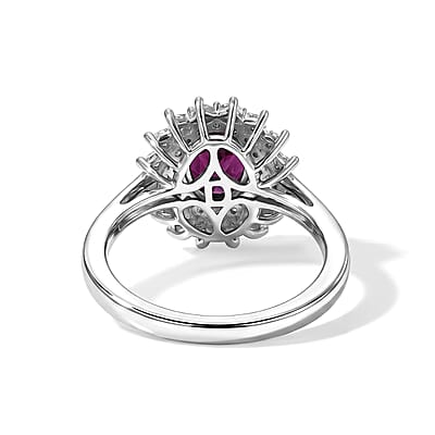 D'Joy AAA Radiant Ember Garnet and Moissanite 2.15 ctw Royal Starburst Ring in Rhodium Over Sterling Silver (Size 6.0)