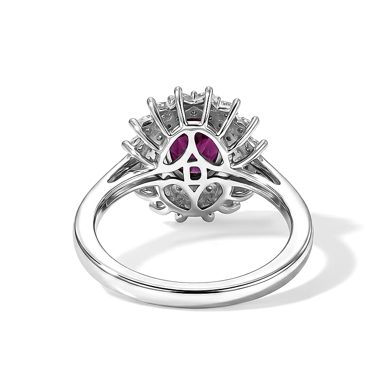 D'Joy AAA Radiant Ember Garnet and Moissanite 2.15 ctw Royal Starburst Ring in Rhodium Over Sterling Silver (Size 6.0)
