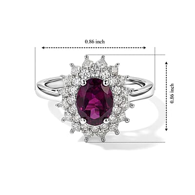 D'Joy AAA Radiant Ember Garnet and Moissanite 2.15 ctw Royal Starburst Ring in Rhodium Over Sterling Silver (Size 6.0)