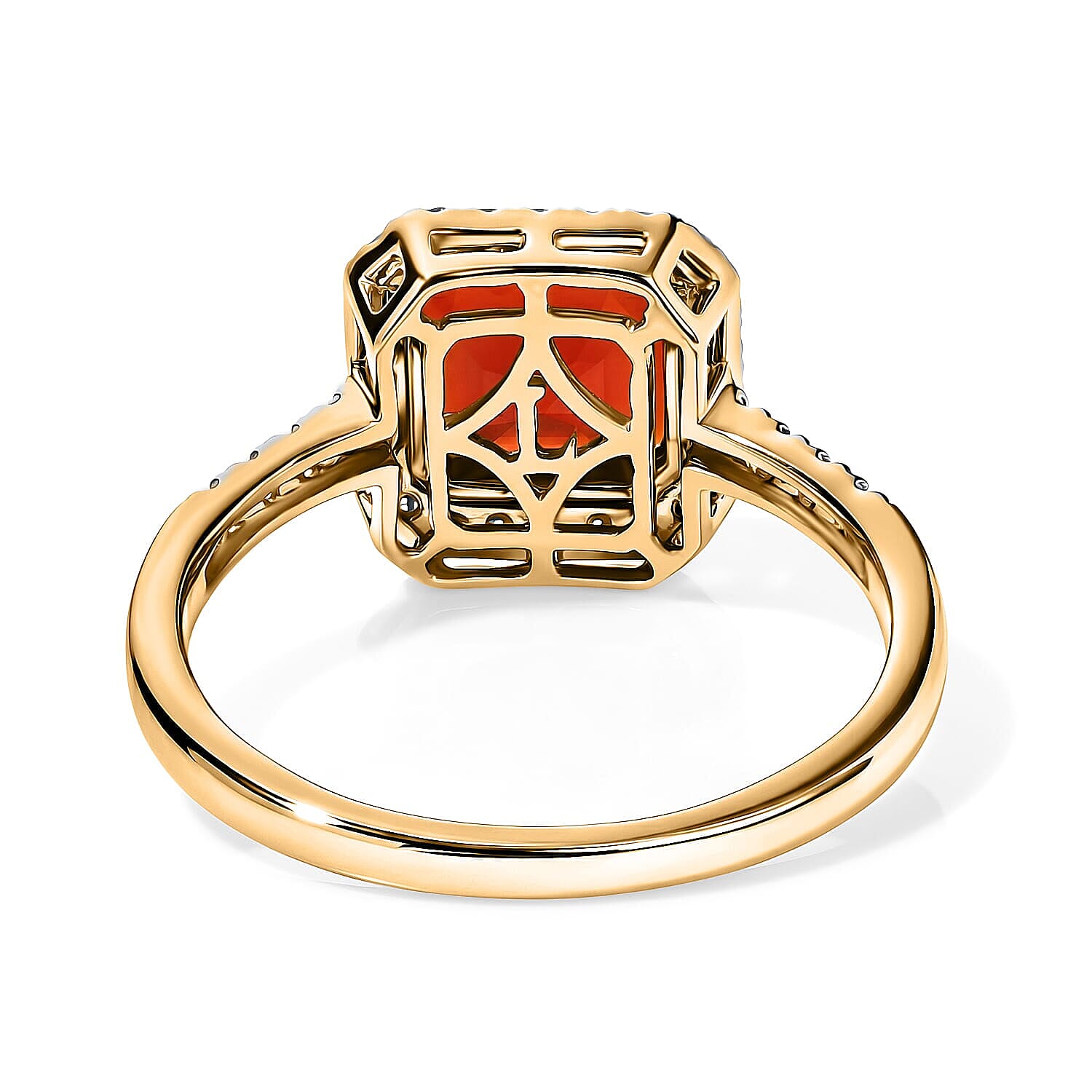 Doorbuster SGL Certified Asscher Cut AAA Crimson Fire Opal and Luxuriant Lab Grown Diamond E-F VS 1.80 ctw Inferno Halo Ring in 10K Yellow Gold (Size 10.0)