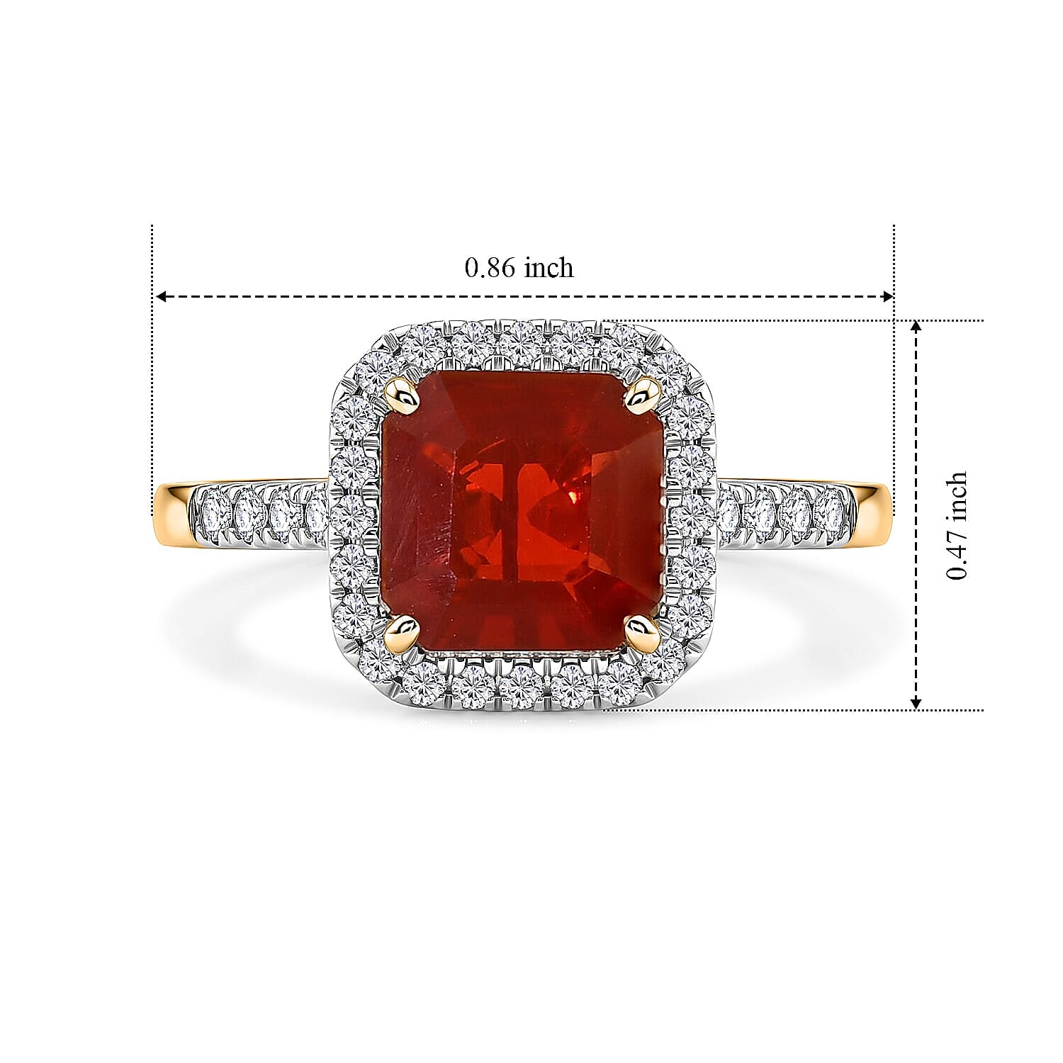 Doorbuster SGL Certified Asscher Cut AAA Crimson Fire Opal and Luxuriant Lab Grown Diamond E-F VS 1.80 ctw Inferno Halo Ring in 10K Yellow Gold (Size 10.0)
