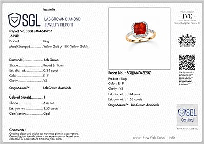 SGL Certified Asscher Cut AAA Crimson Fire Opal and Luxuriant Lab Grown Diamond E-F VS 1.80 ctw Inferno Halo Ring in 10K Yellow Gold (Size  10.0)