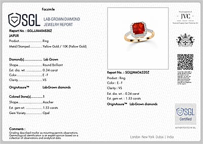 SGL Certified Asscher Cut AAA Crimson Fire Opal and Luxuriant Lab Grown Diamond E-F VS 1.80 ctw Inferno Halo Ring in 10K Yellow Gold (Size  6.0)