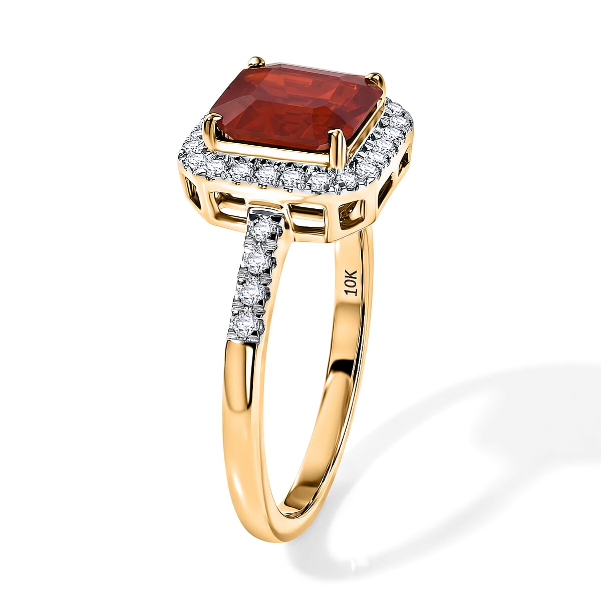 SGL Certified Asscher Cut AAA Crimson Fire Opal and Luxuriant Lab Grown Diamond E-F VS 1.80 ctw Ring in 10K Yellow Gold (Size 9.0) image number 1