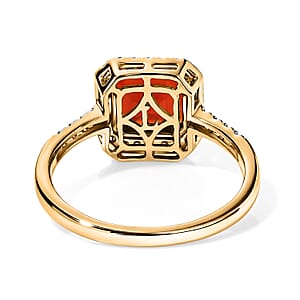 SGL Certified Asscher Cut AAA Crimson Fire Opal and Luxuriant Lab Grown Diamond E-F VS 1.80 ctw Ring in 10K Yellow Gold (Size 9.0)