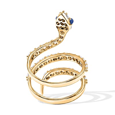 Lapis Lazuli and Simulated Diamond 2.50 ctw Snake Ring in 14K Yellow Gold Over Sterling Silver (Size 8.5)