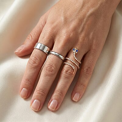 Lapis Lazuli and Simulated Diamond 2.50 ctw Snake Ring in 14K Rose Gold Over Sterling Silver (Size 8.0)