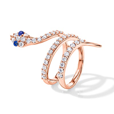 Lapis Lazuli and Simulated Diamond 2.50 ctw Snake Ring in 14K Rose Gold Over Sterling Silver (Size 8.0)
