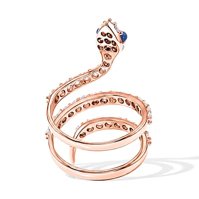Lapis Lazuli and Simulated Diamond 2.50 ctw Snake Ring in 14K Rose Gold Over Sterling Silver (Size 8.0)