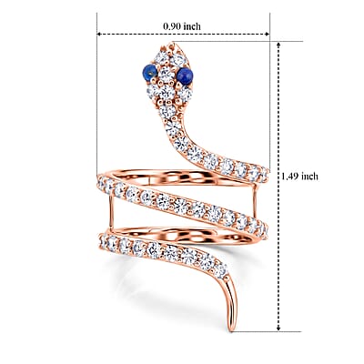Lapis Lazuli and Simulated Diamond 2.50 ctw Snake Ring in 14K Rose Gold Over Sterling Silver (Size 8.0)