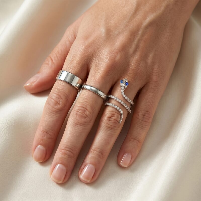 Lapis Lazuli and Simulated Diamond 2.50 ctw Snake Ring in Sterling Silver (Size 5.5)