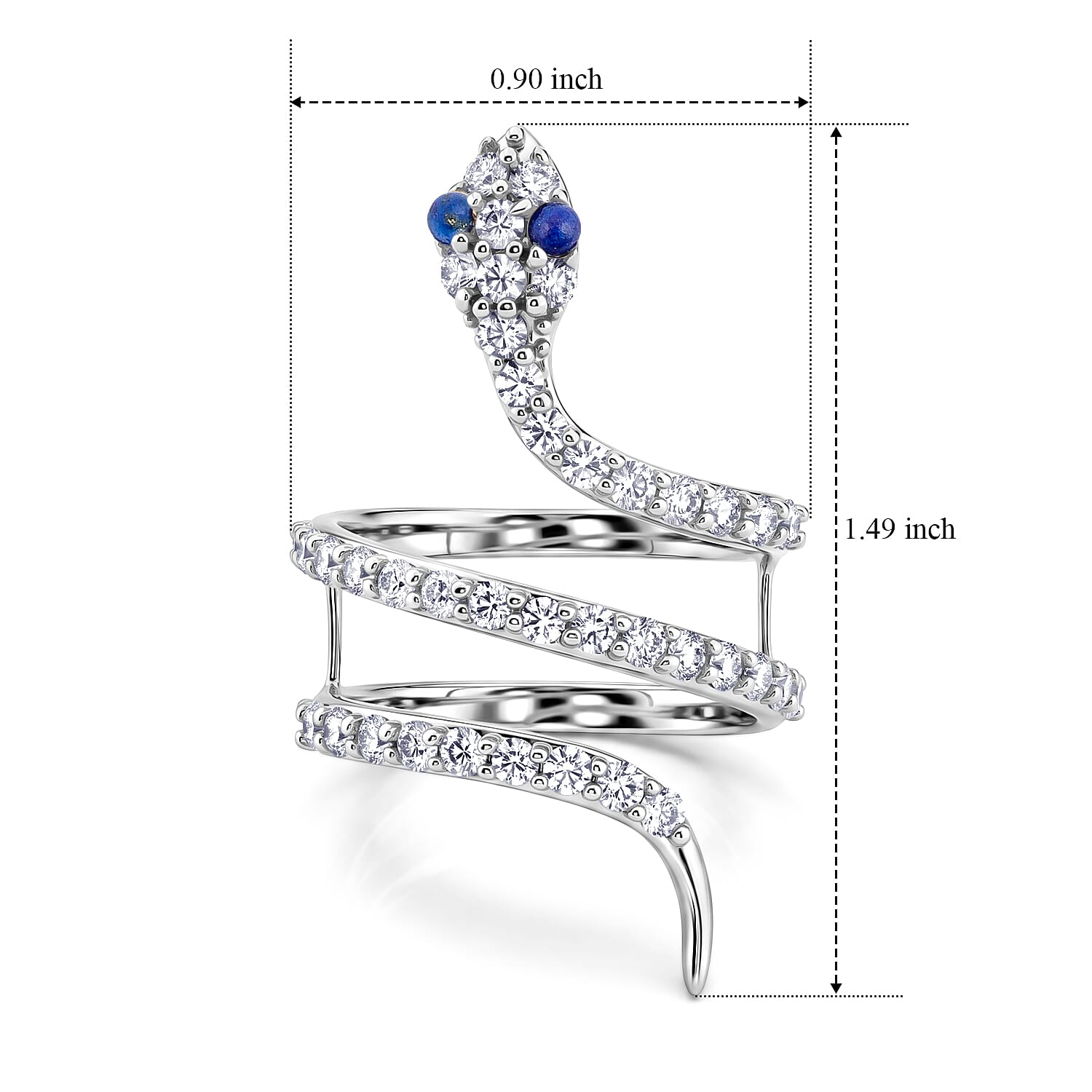 Lapis Lazuli and Simulated Diamond 2.50 ctw Snake Ring in Sterling Silver (Size 5.5)