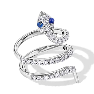 Lapis Lazuli and Simulated Diamond 2.50 ctw Snake Ring in Sterling Silver (Size 8.0)