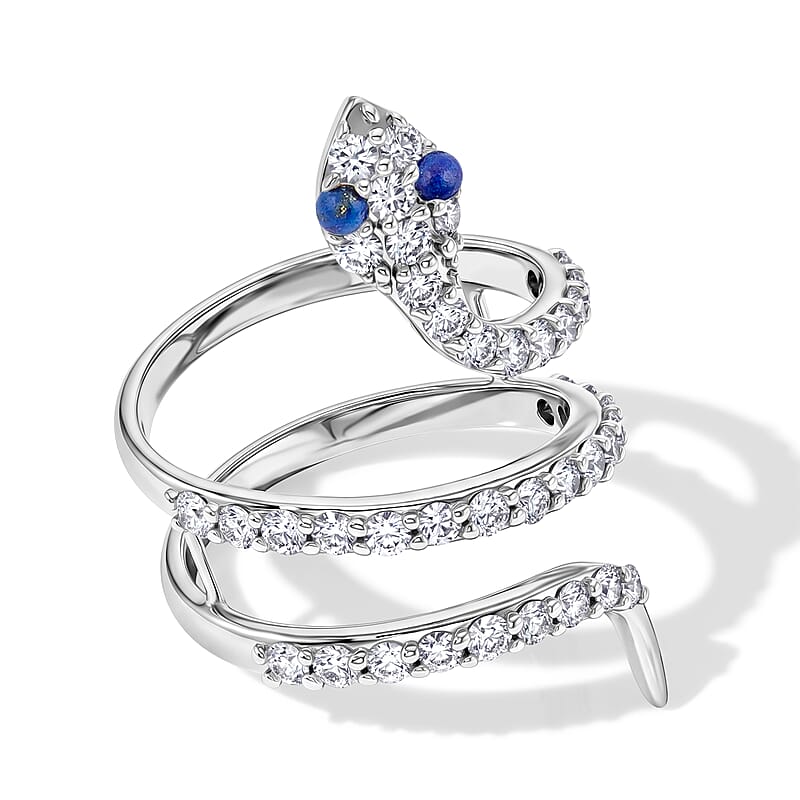 Lapis Lazuli and Simulated Diamond 2.50 ctw Snake Ring in Sterling Silver (Size 8.0)