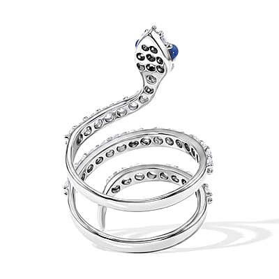 Lapis Lazuli and Simulated Diamond 2.50 ctw Snake Ring in Sterling Silver (Size 8.0)