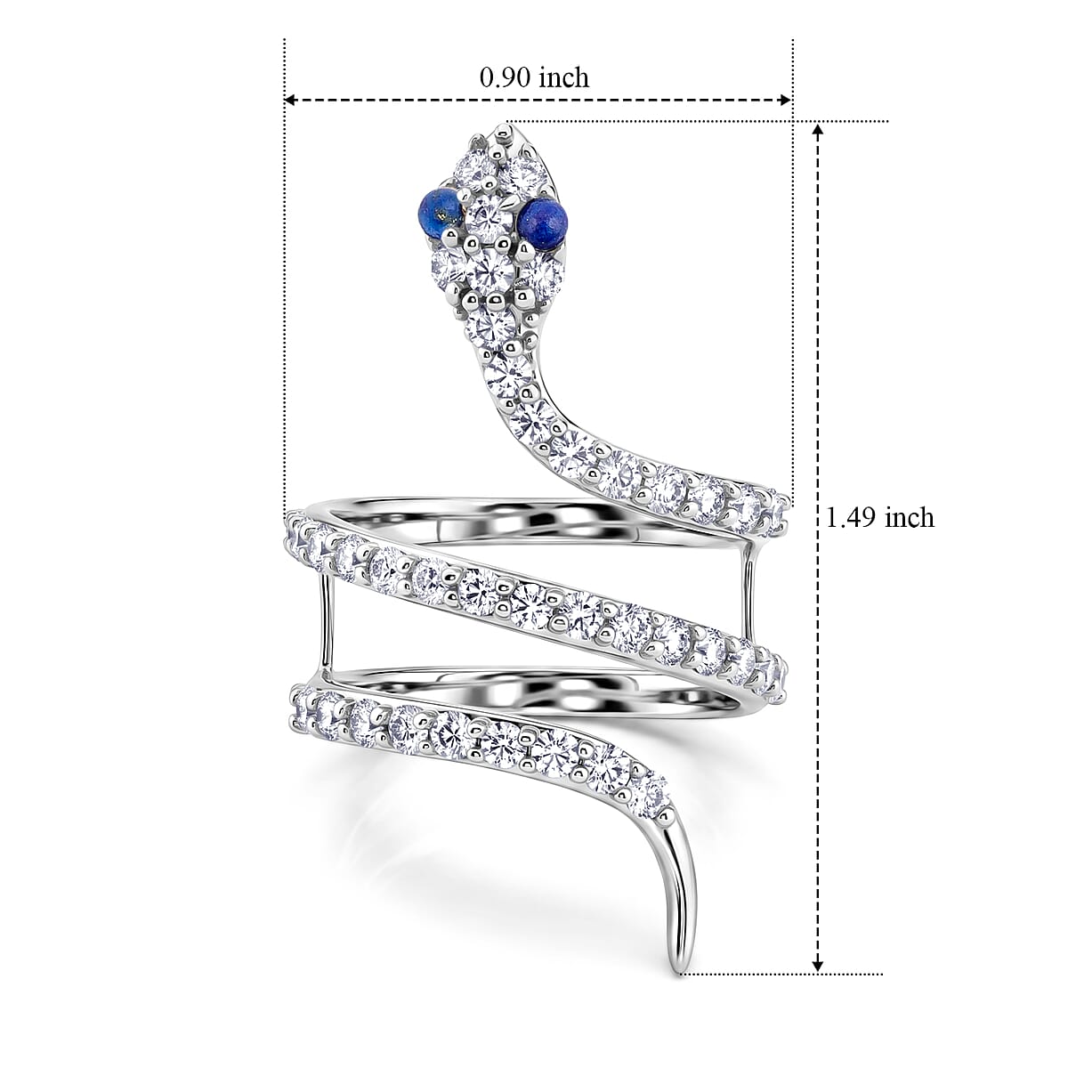 Lapis Lazuli and Simulated Diamond 2.50 ctw Snake Ring in Sterling Silver (Size 8.0) image number 5