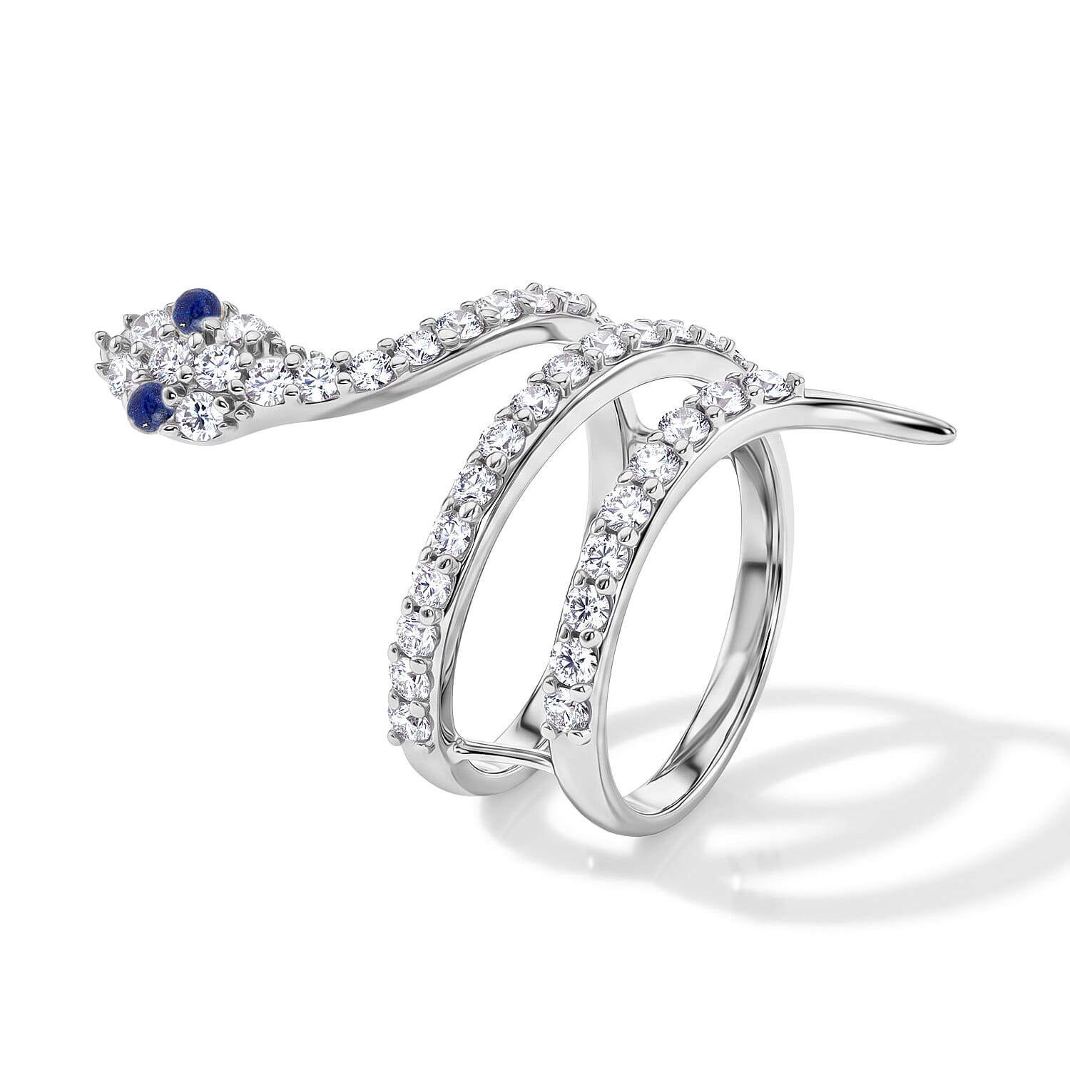 Lapis Lazuli and Simulated Diamond 2.50 ctw Snake Ring in Sterling Silver (Size 8.5)