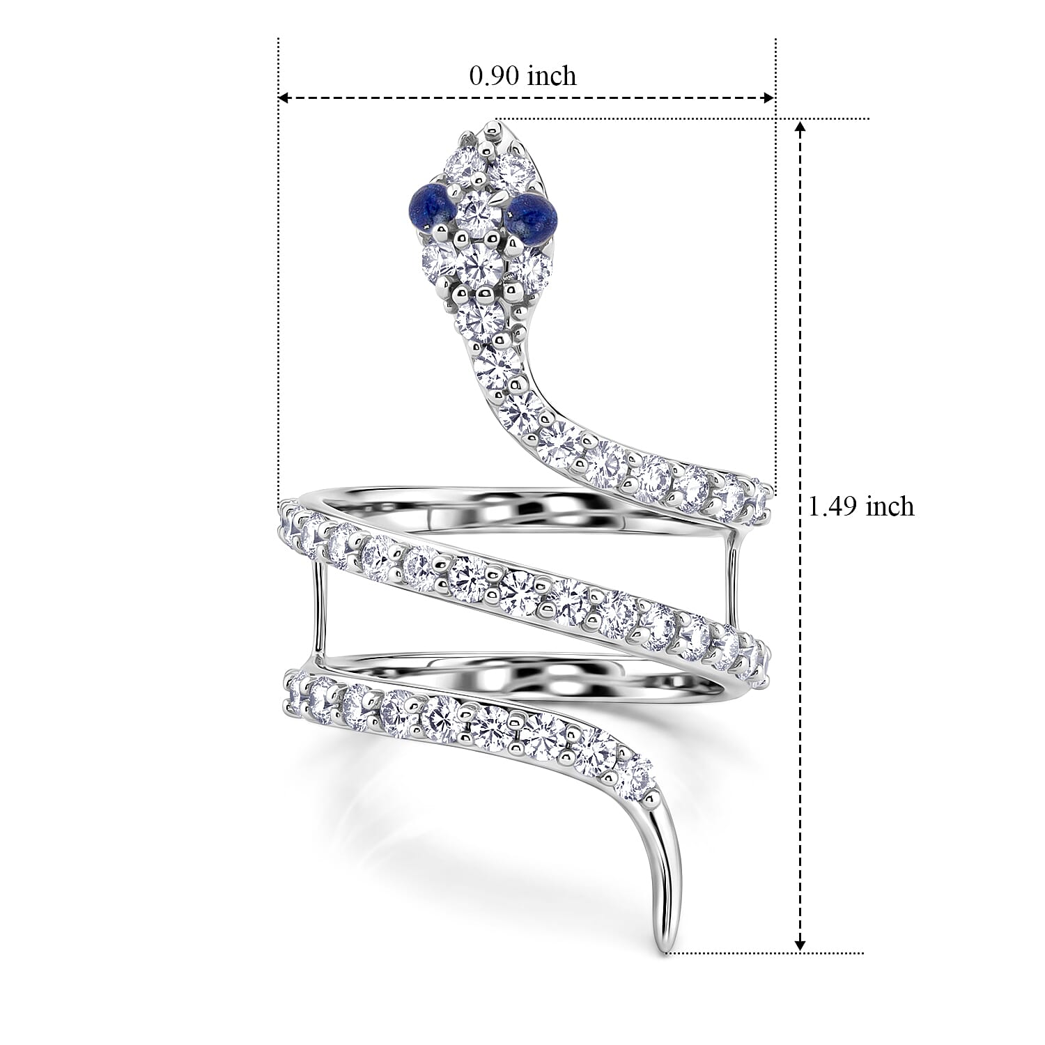 Lapis Lazuli and Simulated Diamond 2.50 ctw Snake Ring in Sterling Silver (Size 8.5)