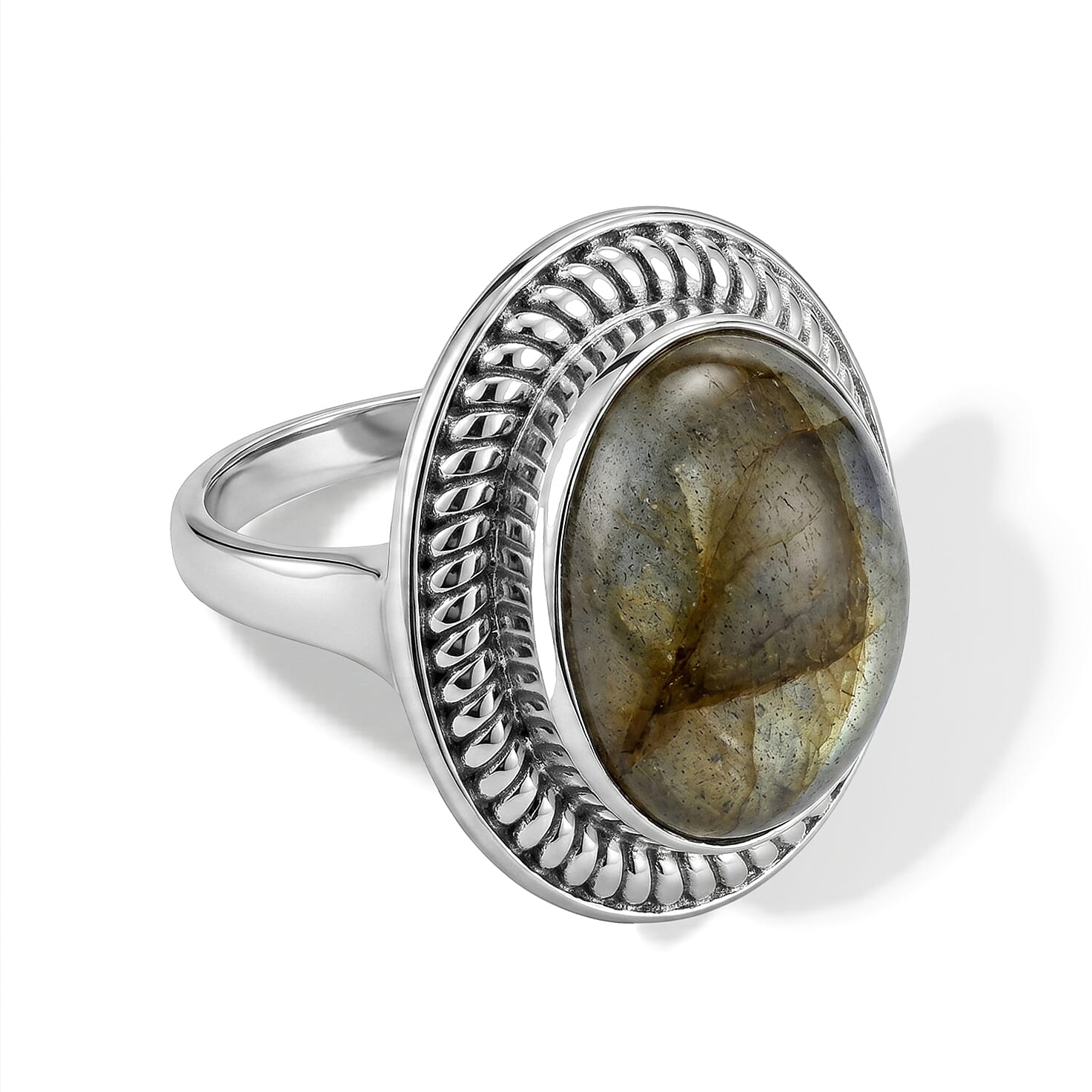 Malagasy Labradorite 20.00 ctw Statement Ring in Sterling Silver (Size 9.0)