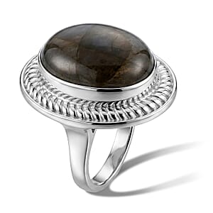 Malagasy Labradorite 20.00 ctw Statement Ring in Sterling Silver (Size 9.0)