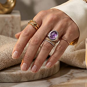 Amethyst 14.00 ctw Statement Ring in Sterling Silver (Size 8.5) 