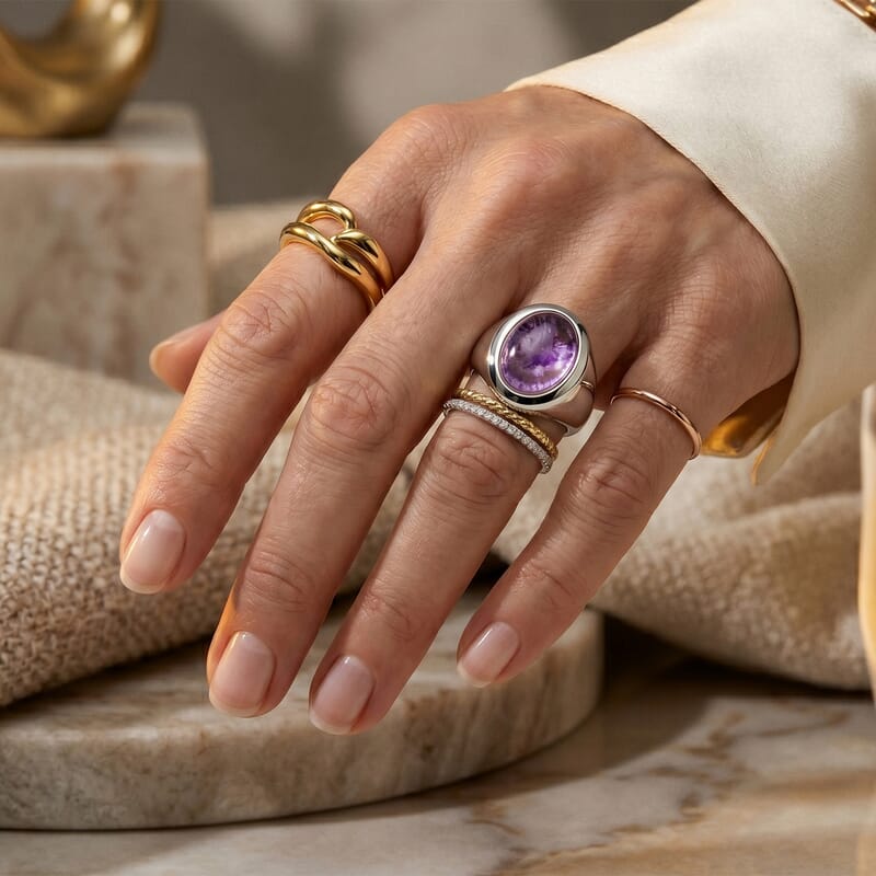 Amethyst 14.00 ctw Statement Ring in Sterling Silver (Size 8.5)