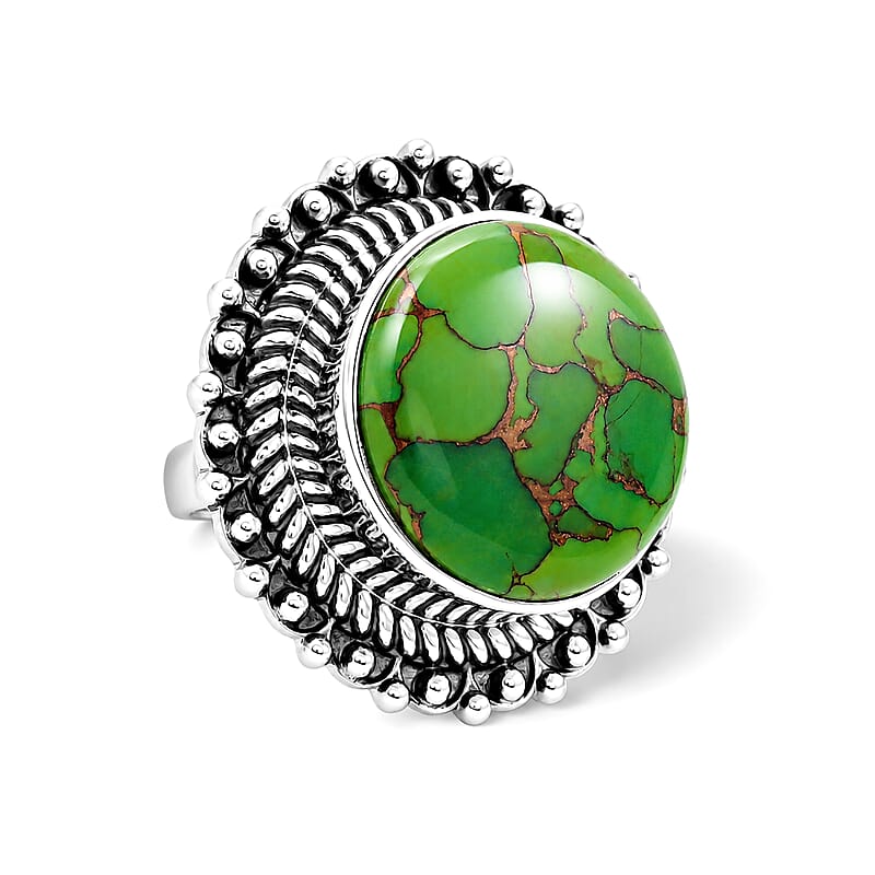 Mojave Green Turquoise 27.00 ctw Statement Ring in Sterling Silver (Size 7.0)