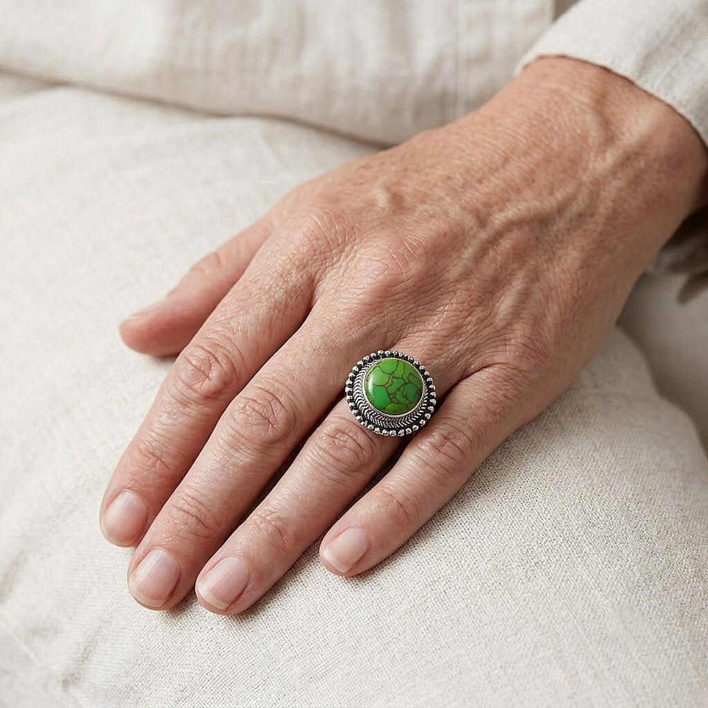 Mojave Green Turquoise 27.00 ctw Statement Ring in Sterling Silver (Size 7.0)