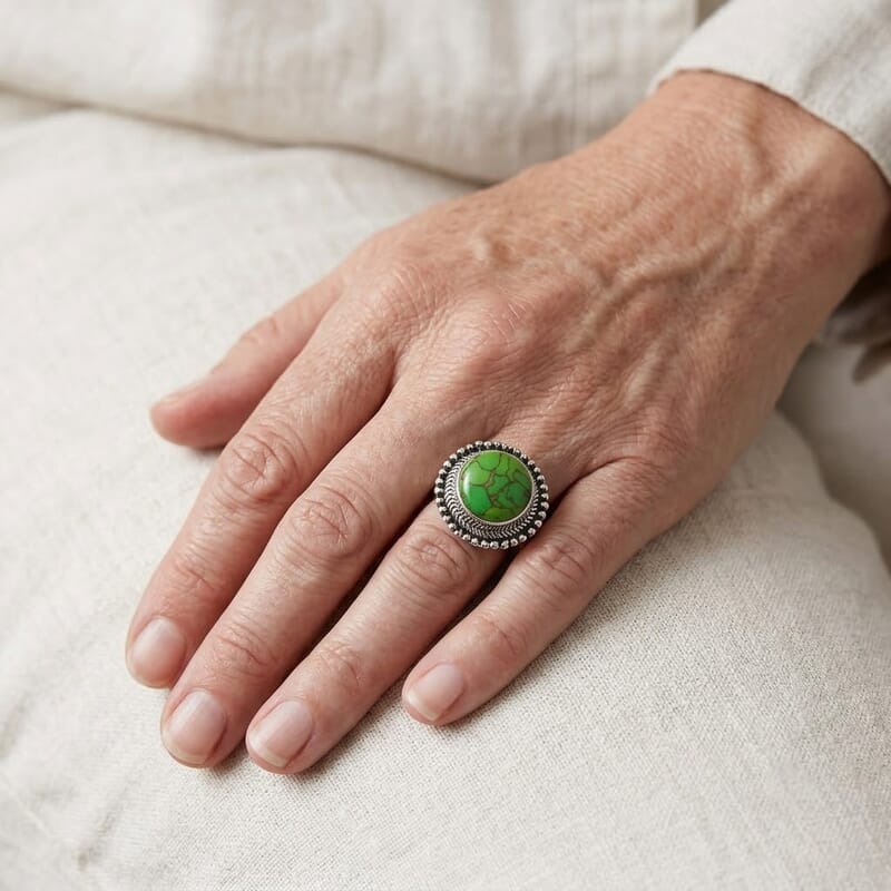 Mojave Green Turquoise 27.00 ctw Statement Ring in Sterling Silver (Size 10.0)