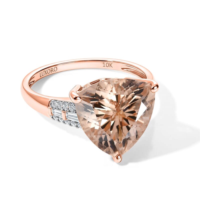 Luxoro AAA Marropino Morganite and Diamond G-H I2 5.70 ctw Love Embrace Ring in 10K Rose Gold (Size 5.0)